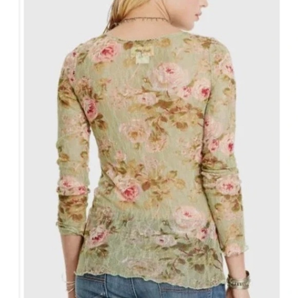 Ralph Lauren Denim & Supply Floral Sheer Long Sleeve Top with Lace Detail - Picture 2 of 13